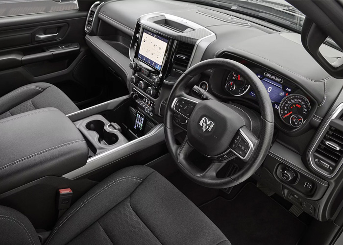 High angle image of a RAM Express drivers side interior