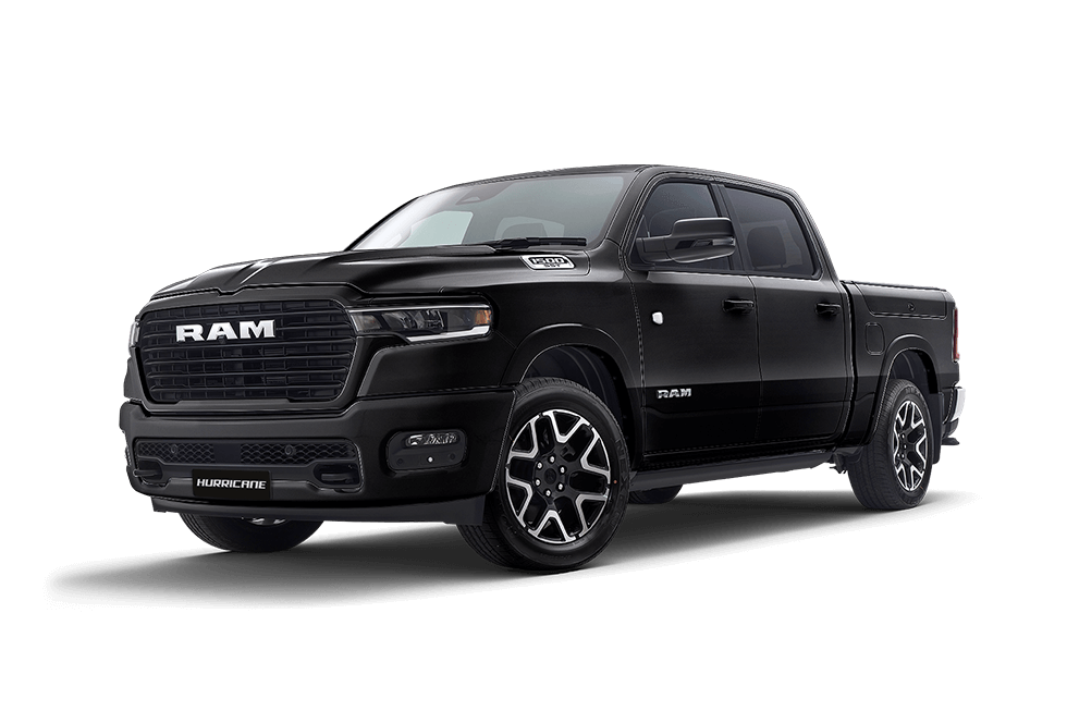 Front 3/4 render of a RAM Truck with a Diamond Black paint finish