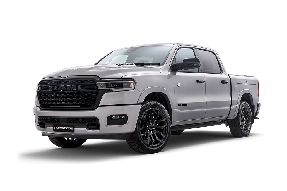 Front 3/4 render of a RAM Truck with a Billet Silver paint finish