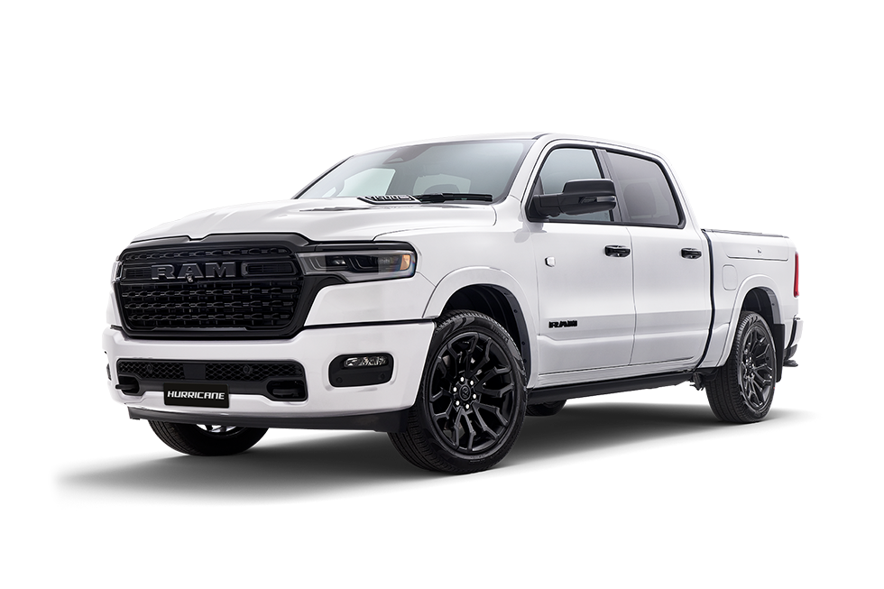 Front 3/4 render of a RAM Truck with a Bright White paint finish