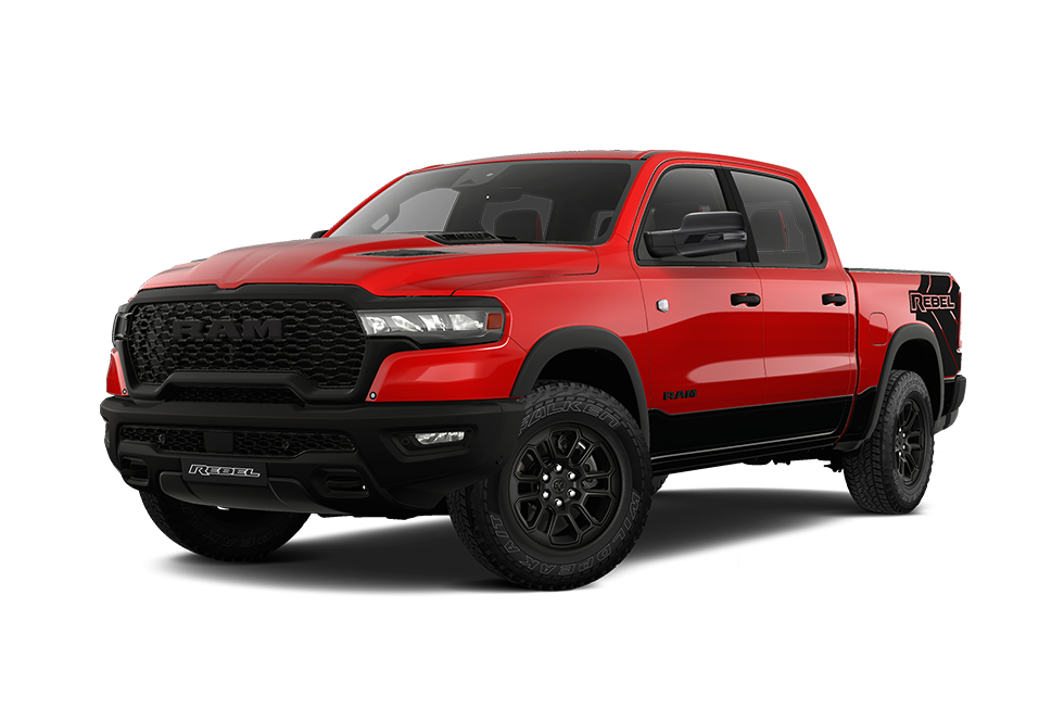Front 3/4 render of a RAM Truck with a Flame Red paint finish