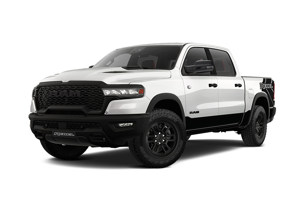 Front 3/4 render of a RAM Truck with a Bright White paint finish