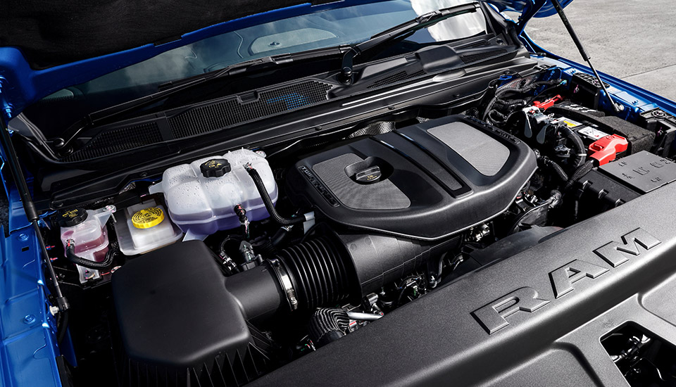 The Hurricane engine inside of a RAM 1500 Rebel
