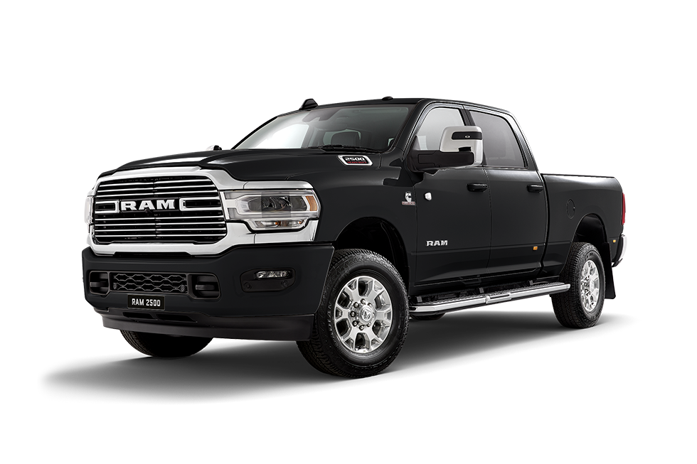 Front 3/4 render of a RAM Truck with a Diamond Black paint finish