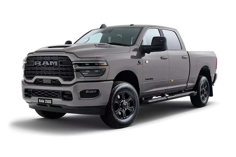 Front 3/4 render of a RAM Truck with a Ceramic Grey paint finish